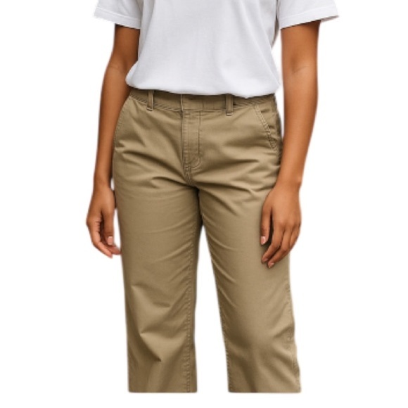 EDDIE BAUER Mercer Fit Twill Trousers Khaki Green High Waist Straight Leg 12 - Picture 1 of 11